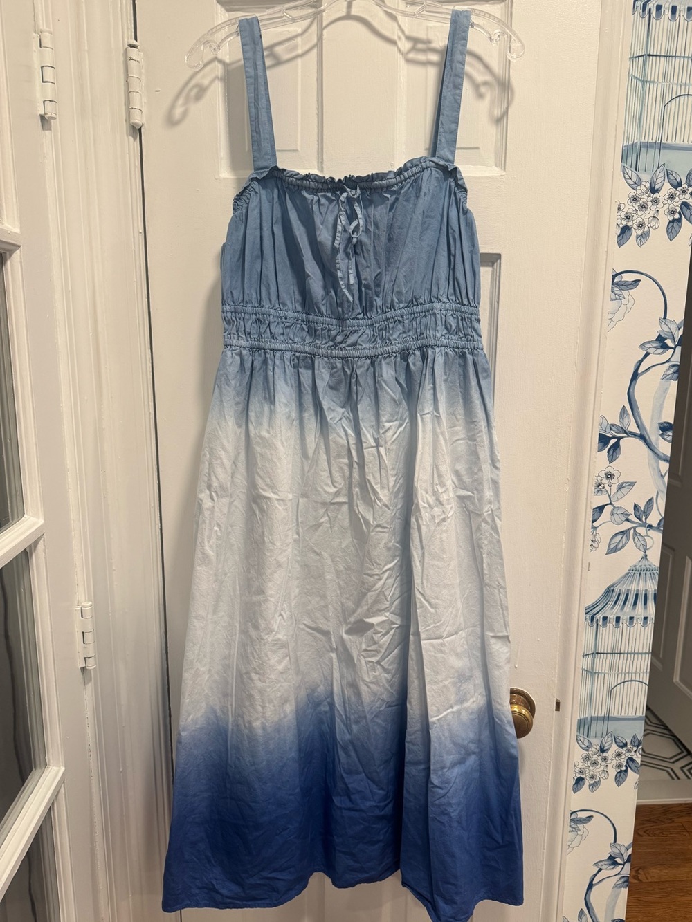 J. Crew Blue and White Ombre Sundress with Smocked Waist